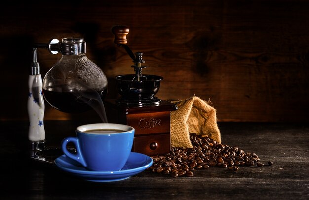 Grinder and a bag of coffee beans