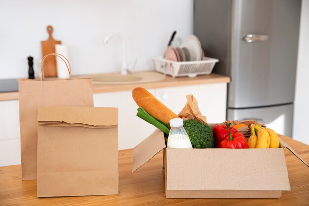 Groceries delivered in cardboard box