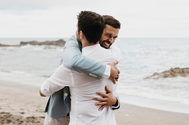 Groom hugging his best friend