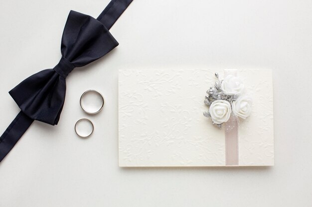 Groom and invitation in envelope wedding concept