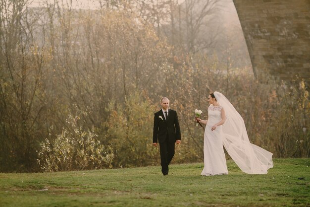 Groom walking to his girlfriend