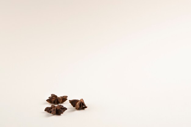 Group of anise stars on white background