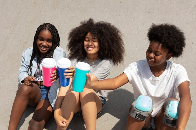Group of black girls spending time together
