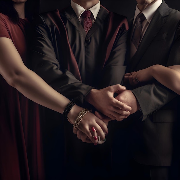 Free photo group of business people holding hands on dark background teamwork concept