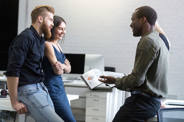 Group of business people working as team to find solution