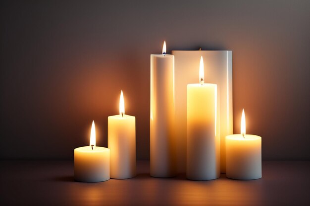 A group of candles are lit in a row
