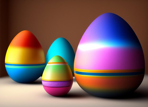 A group of colorful easter eggs are lined up in a row.