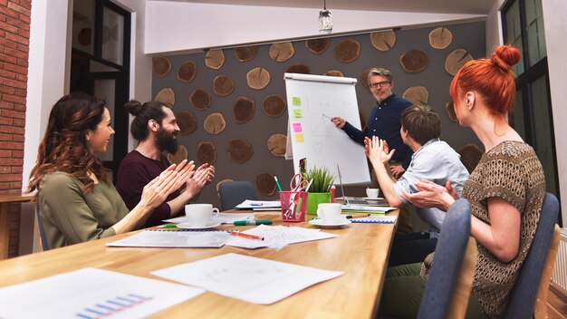 Group of creative people analyzing the result of work