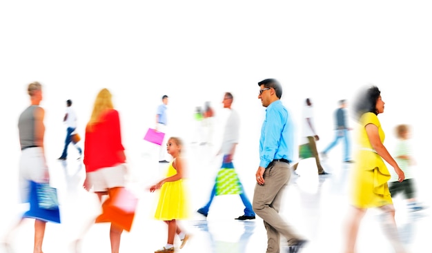 Free photo group of  diverse busy people shopping