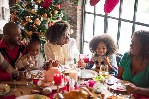 Group of diverse people are gathering for christmas holiday