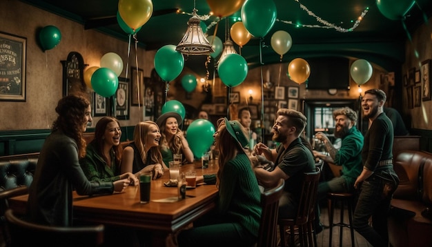 A group enjoying drinks and celebration indoors generated by AI