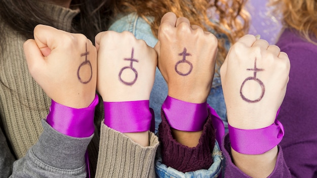 Group of female activists protesting together