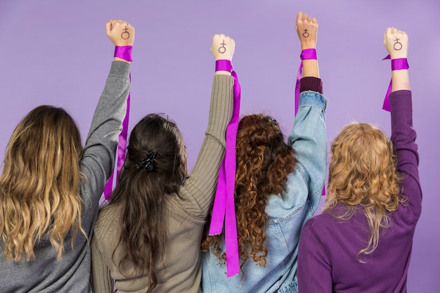 Group of female activists protesting together