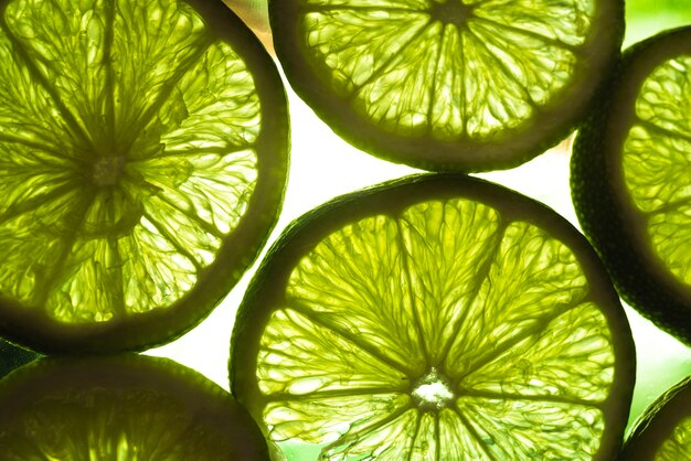 Group of fresh cut lime slices