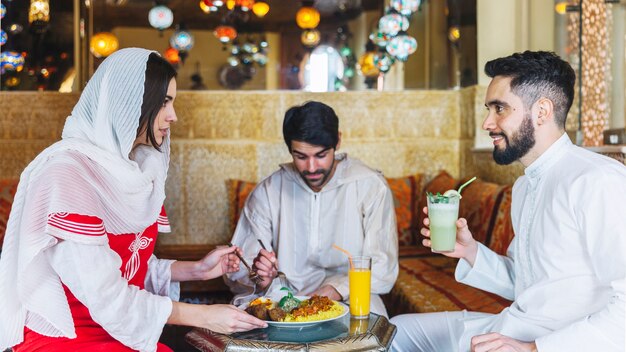 Group of friends in arab restaurant