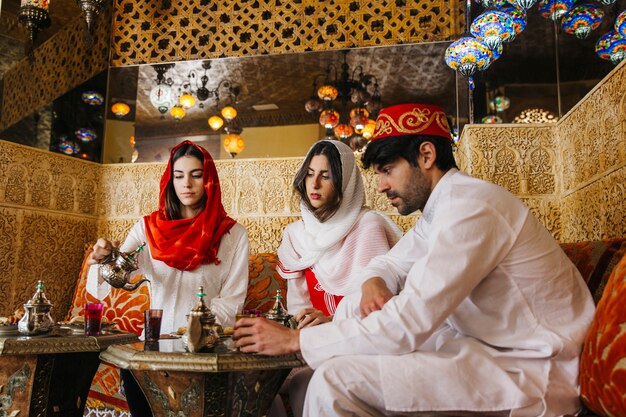 Group of friends in arab restaurant