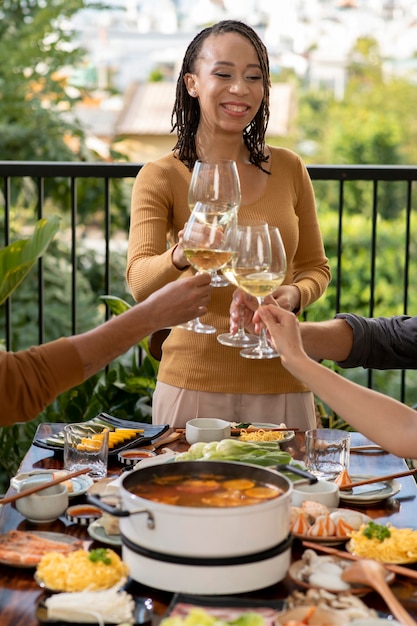 Group of friends dining out