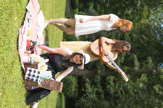 Group of friends enjoying on picnic in the park