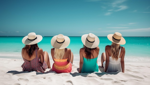 Group of friends enjoying tropical vacation together generated by AI