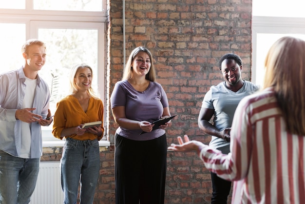 Group of friends gathering together