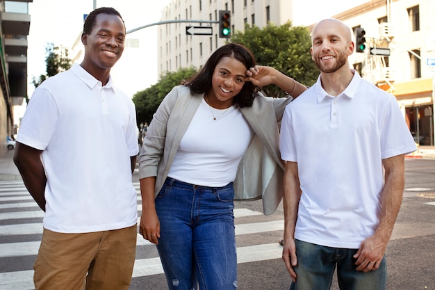 Group of friends hanging out and having fun in the city