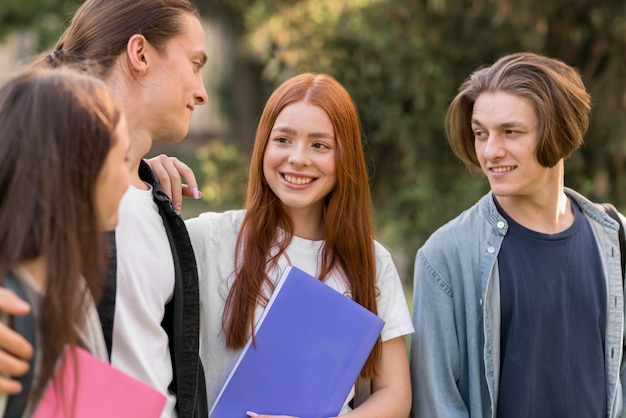 Group of friends happy to be back at university