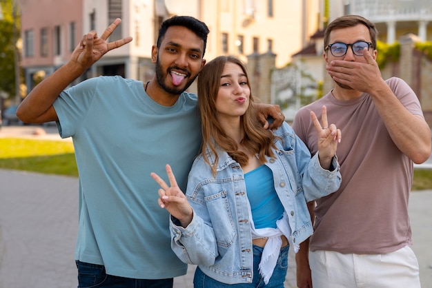 Group of friends making funny grimaces