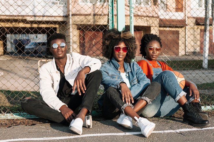 Free Photo group of friends posing together outdoors