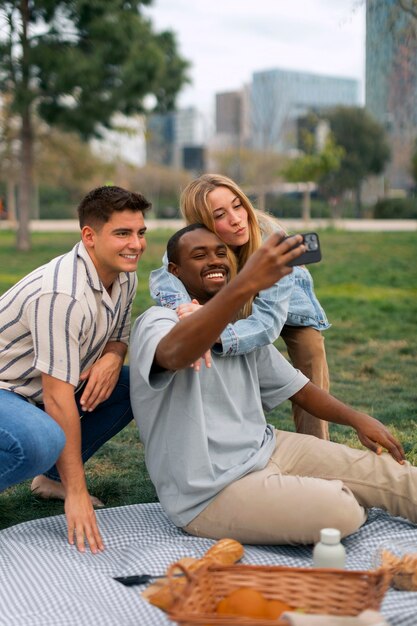 Group of friends reading cell phone messages