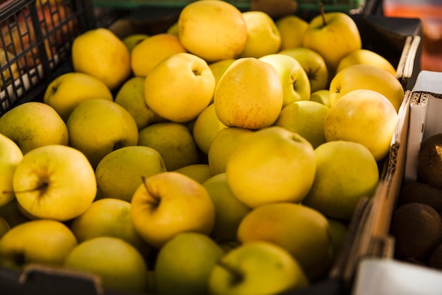 Группа зеленого яблока на фруктовом рынке на продажу