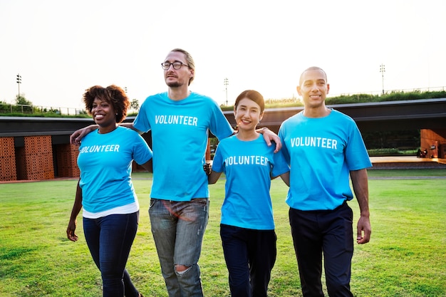 Group of happy and diverse volunteers