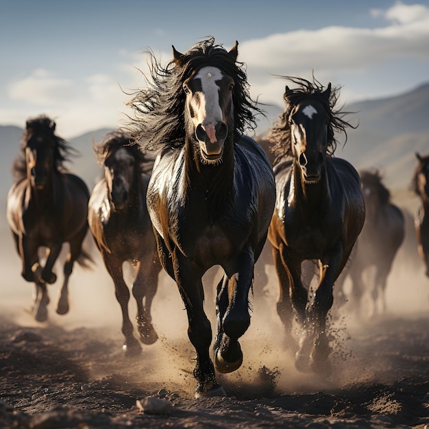 Free photo group of horses background