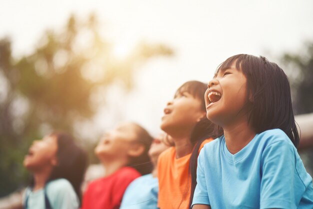 Group of kids friend laughing together