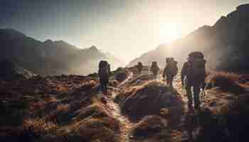 Free photo a group of men and women hiking generated by ai