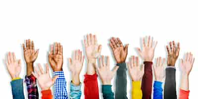 Free photo group of multiethnic diverse hands raised