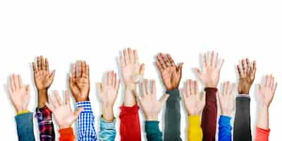 Free photo group of multiethnic diverse hands raised