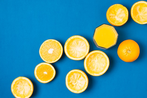 Group of oranges on blue background