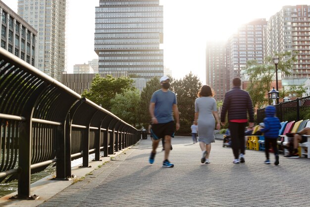 Group of people in a city composition