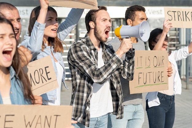 Group of people demonstrating together