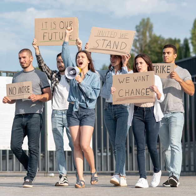 Group of people demonstrating together