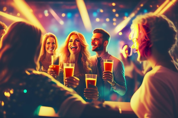 A group of people drinking beer at a bar.