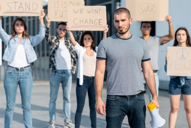 Group of people marching together