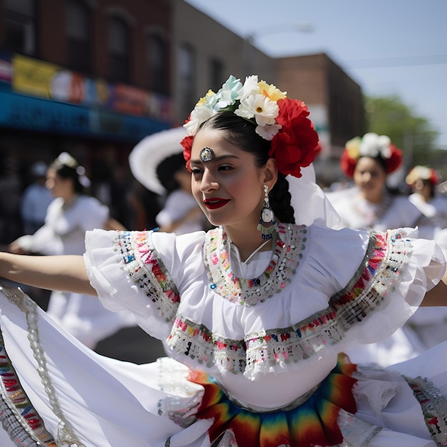 Free photo group of people in traditional clothing performing at the annual carnaval andino con la fuerza del sol in arica chile