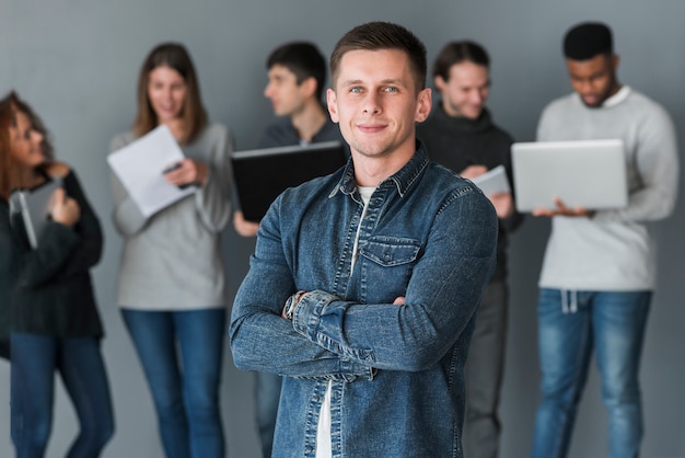 Free photo group of people with laptops