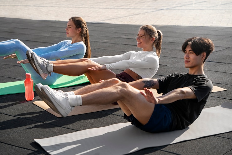 Free Photo group of people working out together outdoors