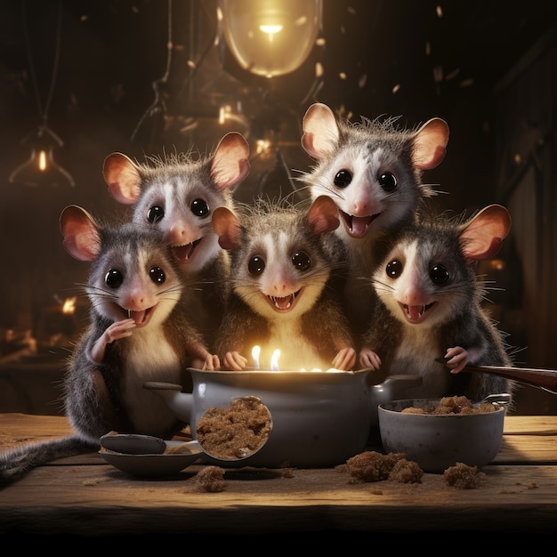 Group of possums in studio