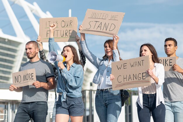 group of protesters demonstrating together