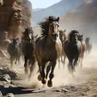 Free photo group of running horses background