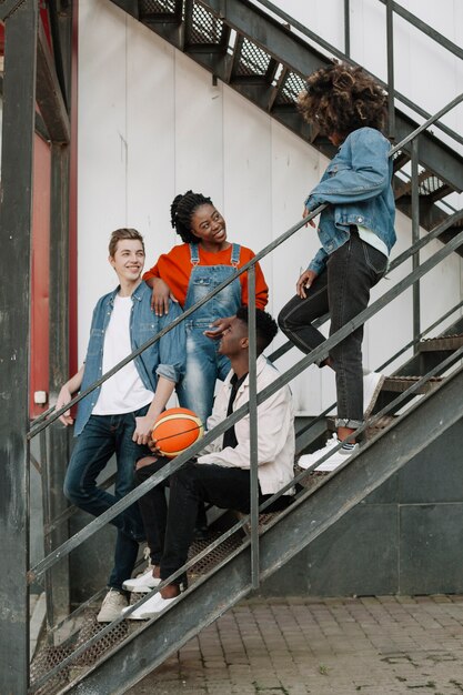 Group of teenagers hanging out together