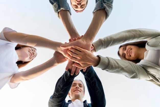 Group of teenagers happy to be back at university